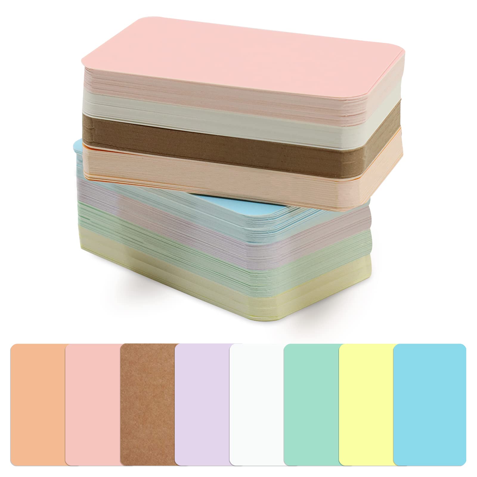 Fatiya 240Pcs Small Blank Paper Message Note Business Cards, 8 Pastel Colors (Green, Purple, Blue, Yellow, Brown, Pink, Orange), 3.5x2'' Mini Index Cards for Gift, Study, Office
