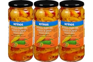 VALUBNDL: Krinos Mild Banana Peppers – 3 Pack (500ml Jars) – 1.5L Total Bulk Supply – Sliced Pickled Pepper Rings – Salad & S