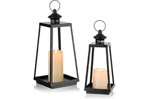 Staymoment Black Lanterns Decorative Indoor: Outdoor Front Porch Decor Set of 2 Modern Hanging Lanterns for Table Centerpieces Mantle Fireplace Decoration