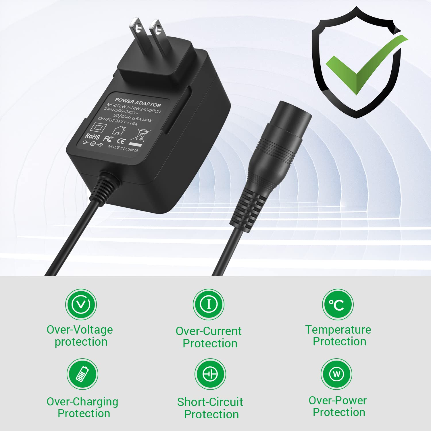 24V 1.5A Electric Scooter Charger for Razor E100, E200, E300, E500, PR200, MX350, Dirt Bike, Pocket Mod, Sports Mod, and Dirt Quad, 24V Electric Battery Charger Replacement for W13112099014