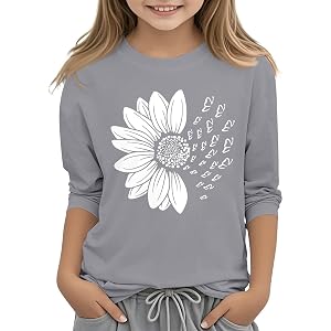 Girls Tops Cute Print Long Sleeve Shirts Casual Crewneck Loose Blouse | Girl Shirts,Soft Breathable,Cute Fashion Tees,Back to