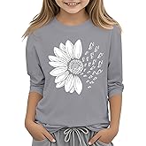 Kids Girls T Shirts Casual Printed Flowers Long Sleeve Tee Crewneck Color Block Cute Fall Blouses Tops