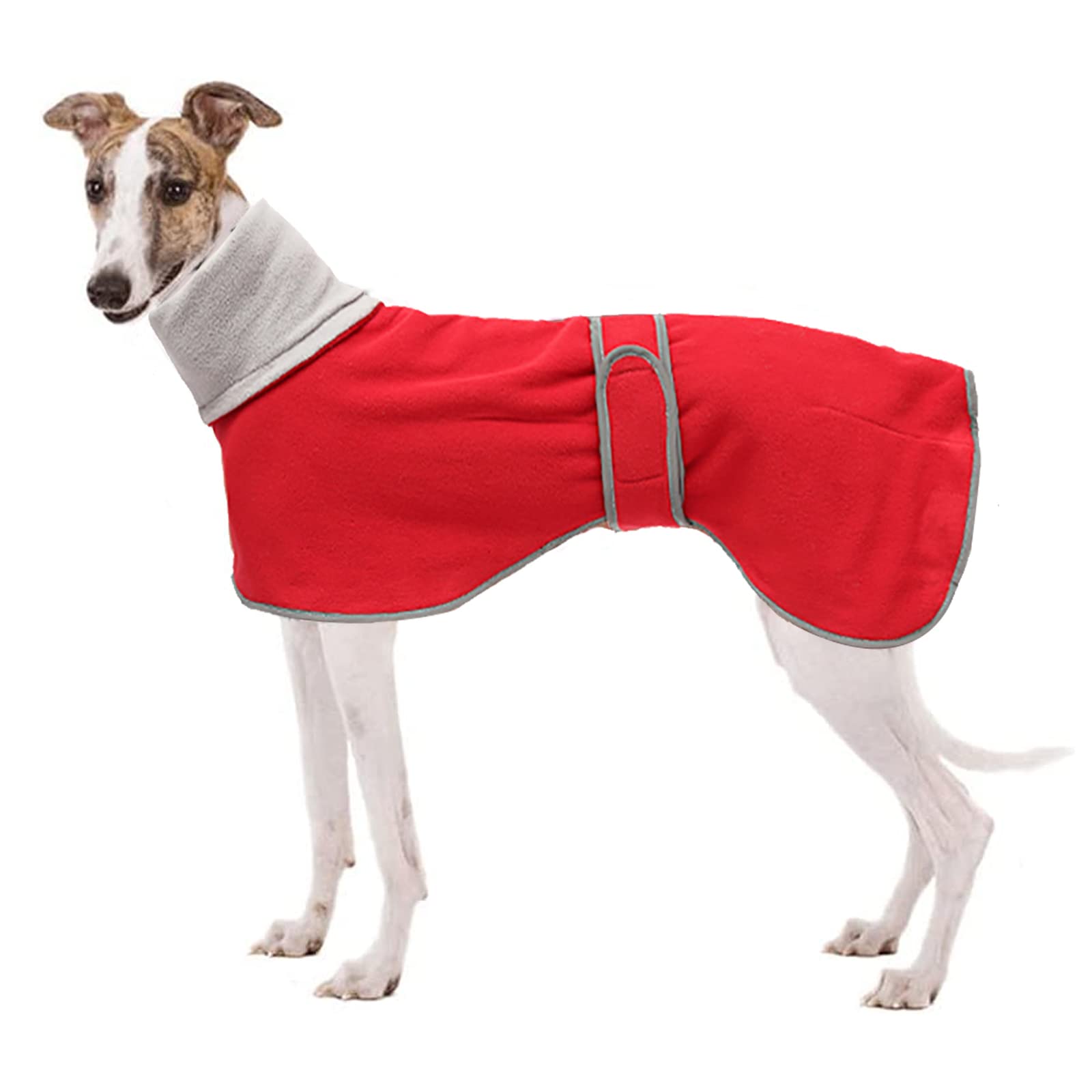 Geyecete Greyhound Cosy Fleece Jumper, Winter Coat for Greyhound, Lurcher, Whippet, Salukis - Red - M