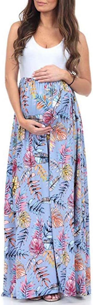 Maxi Maternity Pregnancy Dress Women Sleeveless Tank Dress Leaf Printed Summer Casual Pregnancy Clothes Mumustar