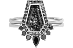 1.5 CT Unique Coffin Gemstone and Black Moissanite Engagement Ring Set S925 10K 14K 18K Gold Art Deco Coffin Cut Gemstone Rin