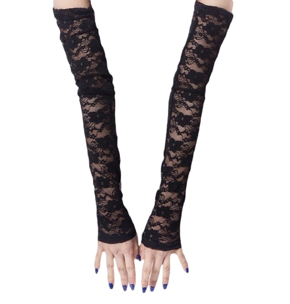 Women Stretchy Long Sleeve Fingerless Gloves (BlackLace) Buy Online