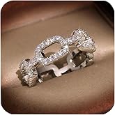 Fashion 925 Sterling Silver Cubic Zirconia Ring Simulated Shiny Full Diamond CZ Chain Link Ring for Women Eternity Engagement Wedding Band Ring HM402 (8)