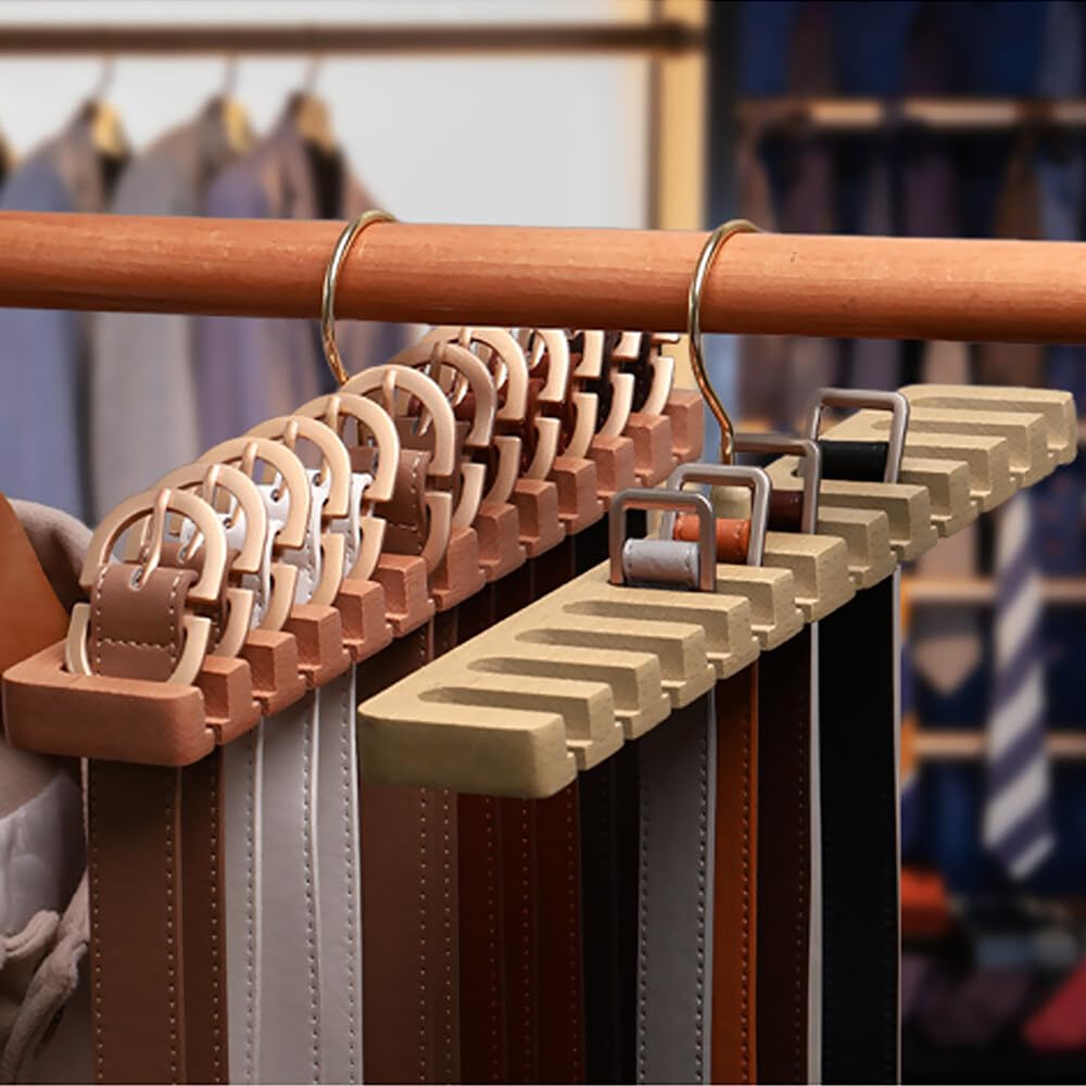 GmeDhc 1Pcs Belt Hanger for Wardrobe, Wooden Belt Storage Rack, Belt Organizer Tie and Belt Hanger, Space Saving Hanging Holder Hook for Belt Tie Scarf