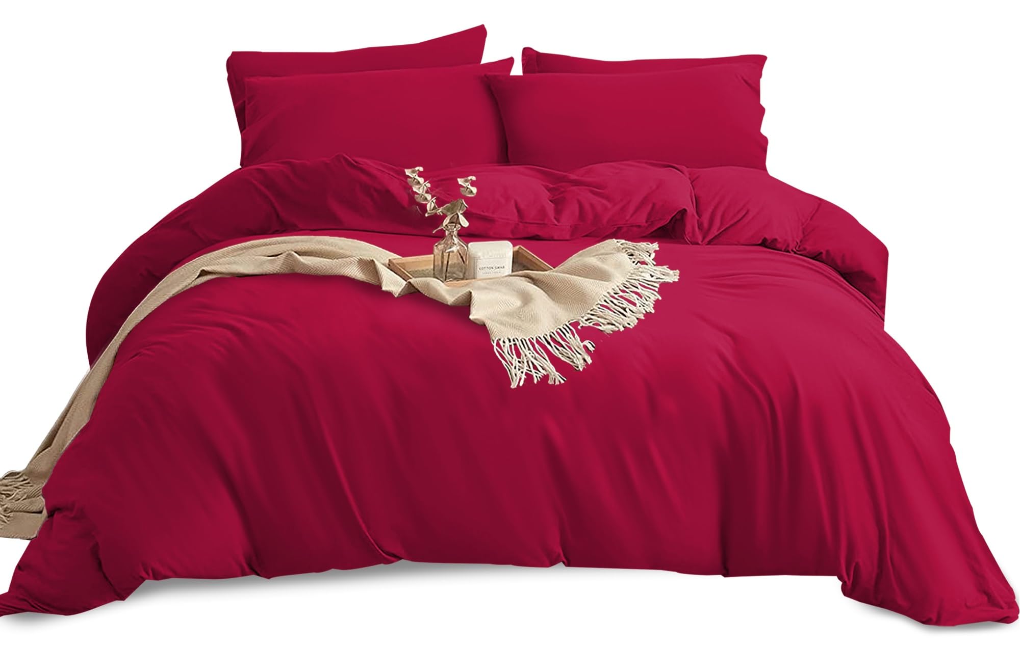Imperial Rooms Single Duvet Cover Set Brushed Microfiber Plain Bedding Set – Button Closure Ultra Soft 2 PCs Quilt Cover with Pillow Case (135 x 200 Cm) - Burgundy — image 1