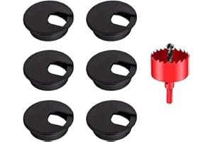 TuTuYa 6PCS Desk Grommet, Desk Grommet 2Inch(50mm) Desk Cable Grommet Desk Cable Hole Covers with Hole Saw, Ideal Solution for Office and Home Table Cable (Black, 2Inch_50mm)