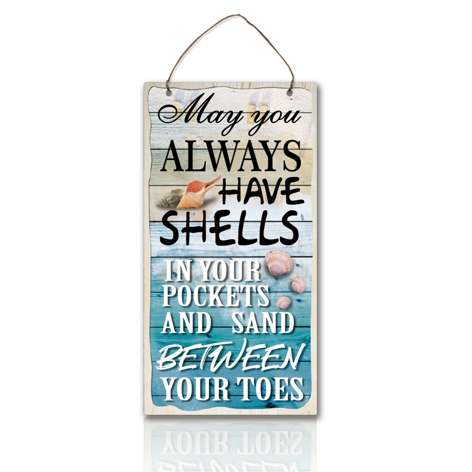 PLIGREAT Beach Wood Signs Decorative Hanging Signs Plaques Colorful Wood Wall Art Decor Wooden Hanging Door Decor for Beach House Summer House Home Wall Decorations Housewarming Gifts
