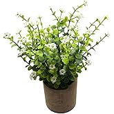 Svenee Artificial Mini Potted Plants Fake Plastic Milan Flower for Farmhouse Living Room Bathroom Office Desk Shelf Home Greenery Decoration (White)