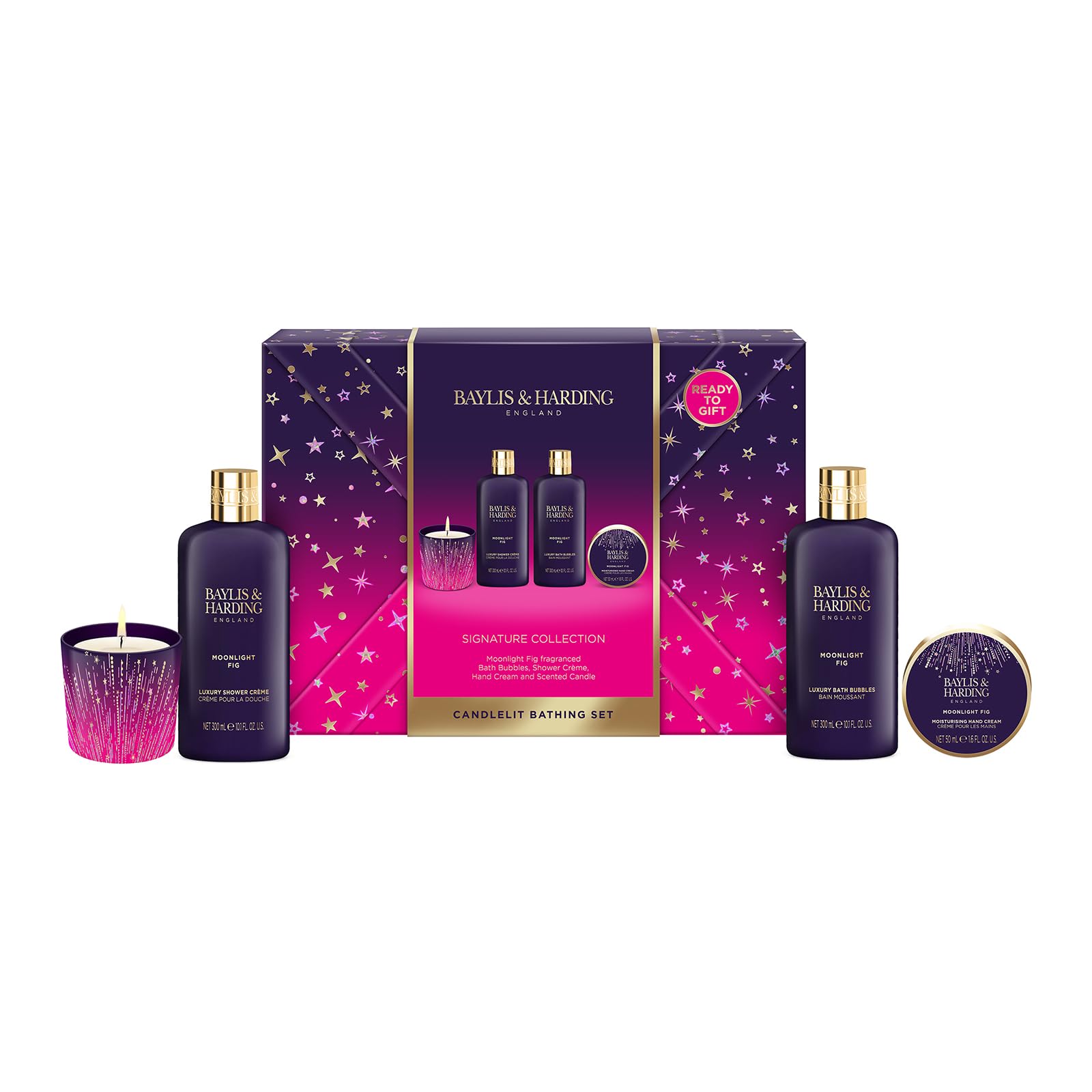 Baylis & Harding Moonlight Fig Gift Wrapped Candlelit Bathing Gift Set - Vegan Friendly (Pack of 1)