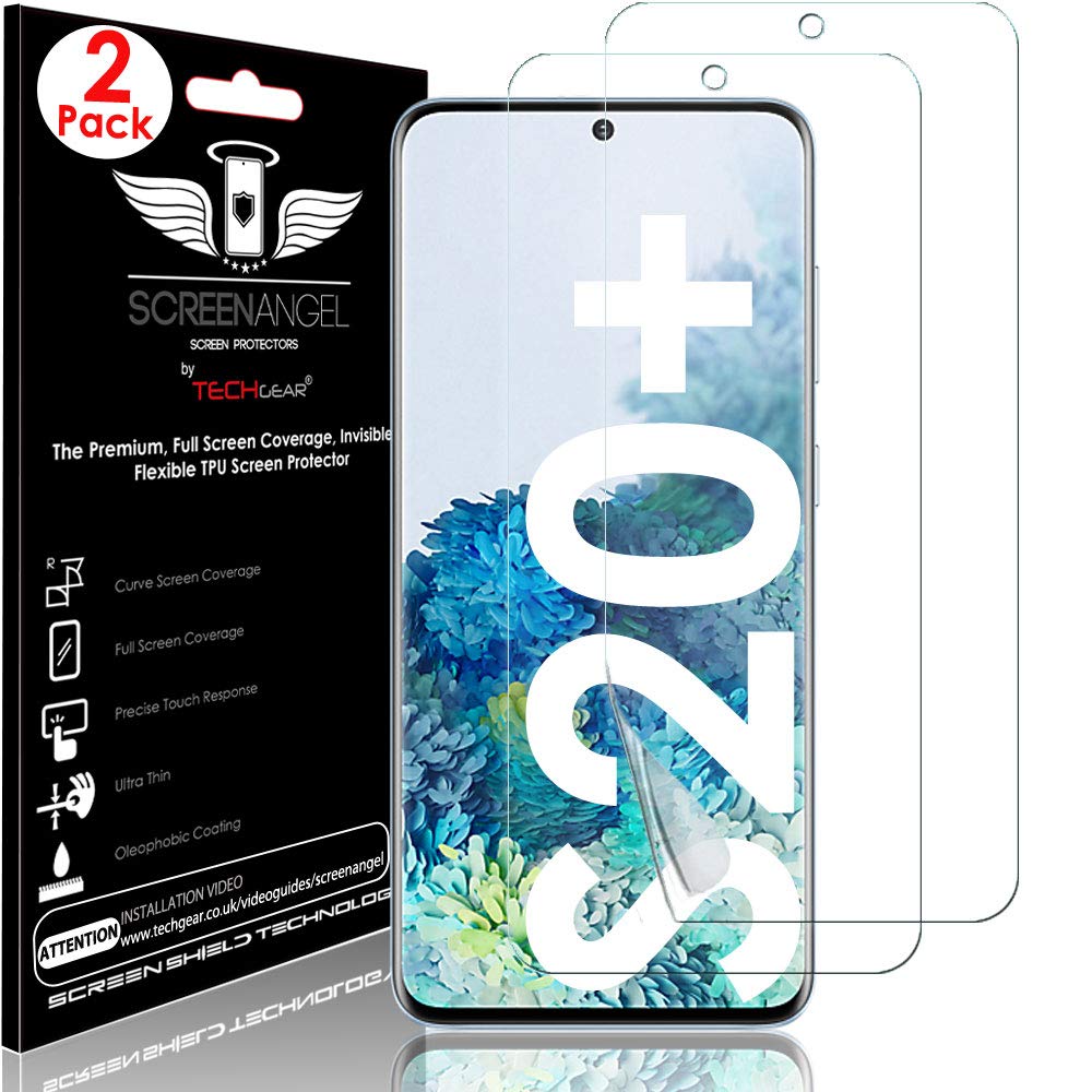 TECHGEAR [2 Pack Screen Protector fits Samsung Galaxy S20 Plus [Screen Angel Edition] [In-Display Fingerprint Support][Case Friendly] [Bubble Free] [FULL Screen Coverage] HD Clear Flexible TPU Film