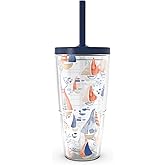 Tervis Sara Berrenson - Sunset Sail Made in USA Double Walled Insulated Tumbler Travel Cup Keeps Drinks Cold & Hot, 24oz with Straw Lid, Classic