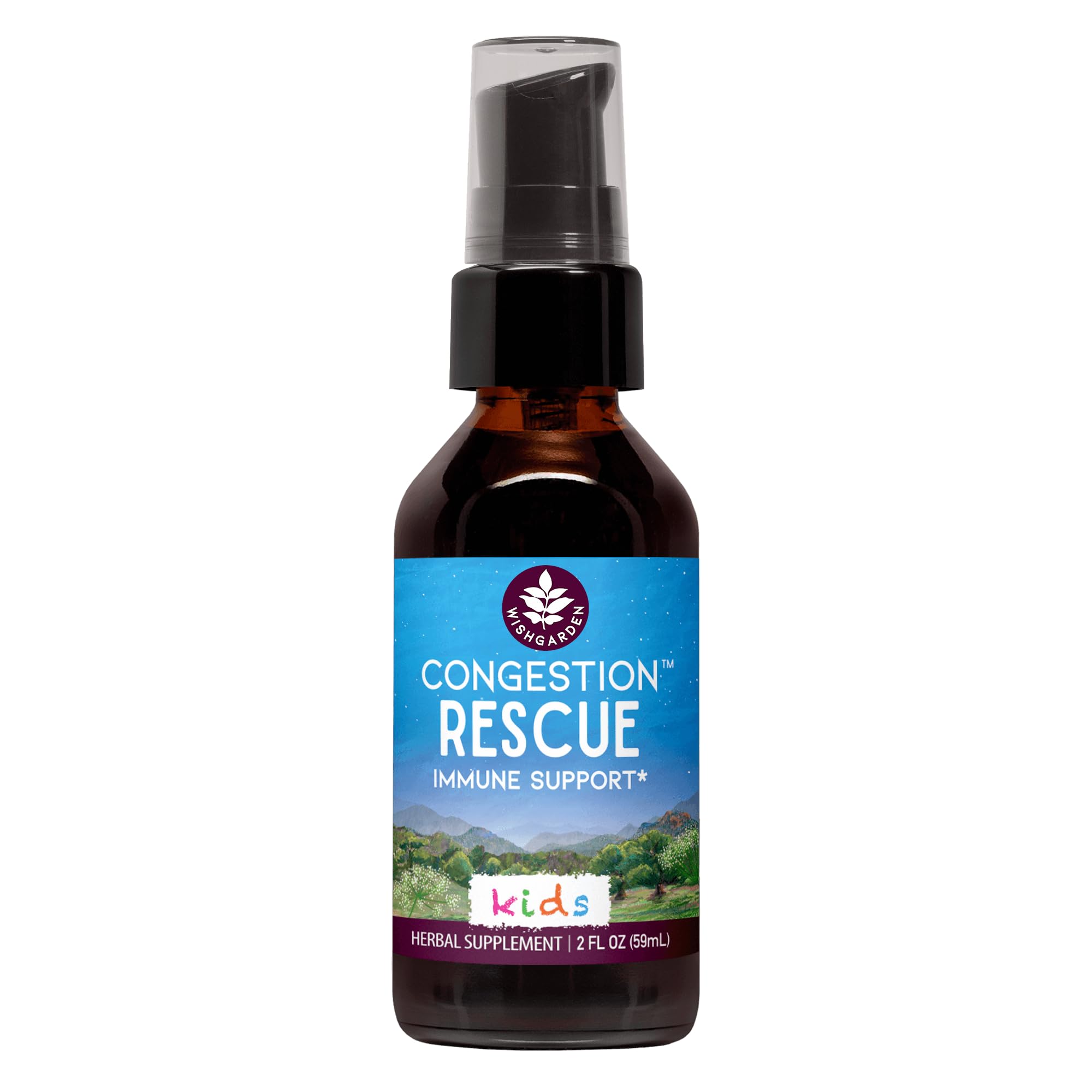 WishGarden Herbs Congestion Rescue Immune Support for Kids - Plant-Based Immune Support and Decongestant w/Elderflower, Wild Cherry Bark & Yerba Santa, Supports Upper & Lower Respiratory Systems, 2oz