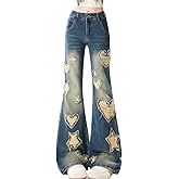 kakarin choyx Y2K Fashion High Waisted Straight Leg Jeans Vintage Casual Gradual Star Fringe Slim Flared Denim Pants