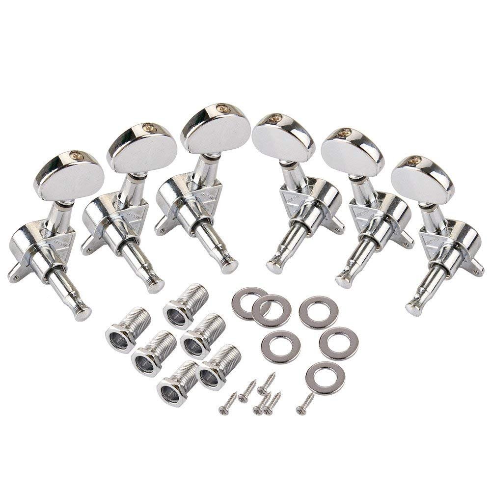 Pxyelec 3L 3R Guitar Tuning Pegs Tuner Machine Heads Knobs Tuning Keys for Acoustic Guitar and Electric Guitar(Silver)