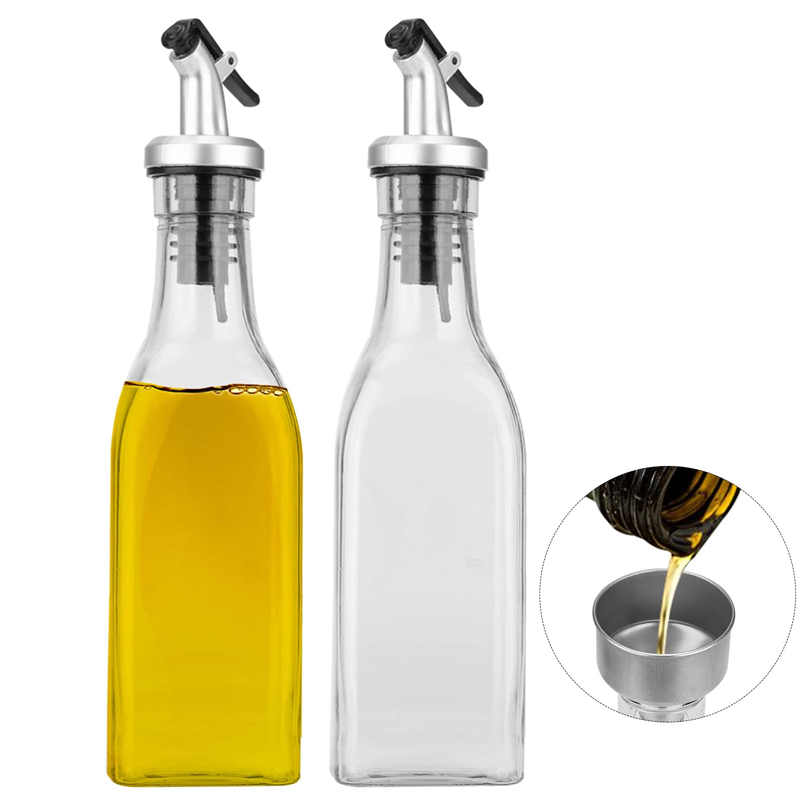 Tigerkinwit Oil Dispenser, Olive Oil Bottle 200 ml x 2 Pcs Vinegar and Oil Dispenser for Kitchen Grill Pasta Salads and Cooking