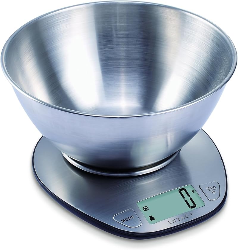 EXZACT Digital Kitchen Scale with Stainless Mixing Bowl 5 kg Capacity