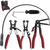 4PCS Long Reach Hose Clamp Pliers Tool Set - Flexible Wire Radiator Hose Clamp Remover for Automotive Coolant, Heater, Water Hose