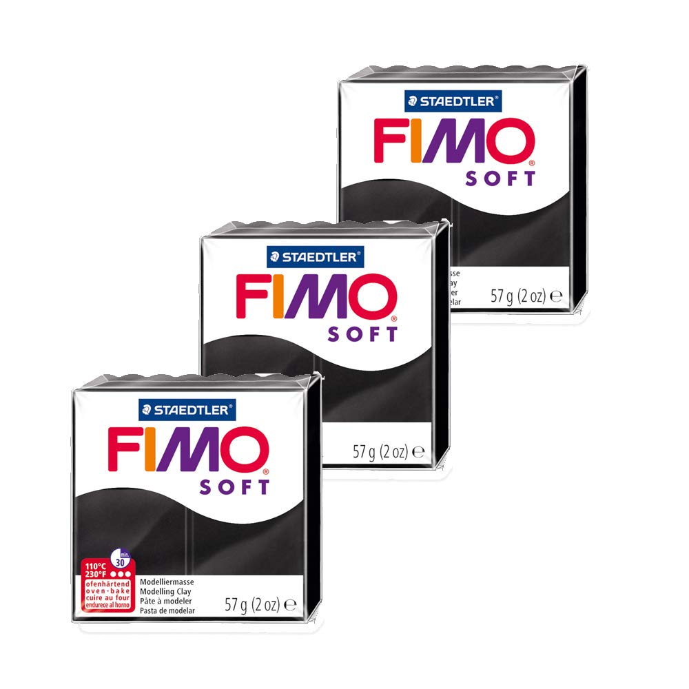 JustArtsCrafts FIM Soft Polymer Oven Hardening Modelling Clay - Most Popular Colours - 57g - Set of 3 - Black