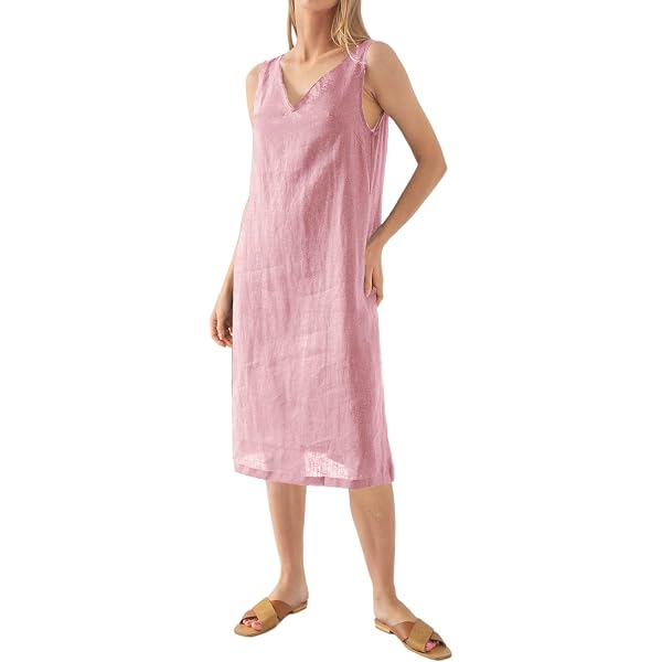chinese dress ladies LeMuse Women's Linen A-Line Dress – Short Sleeve Above the Knee Casual Dress  with Pockets, Breathable Lightweight Fabric, Versatile Wear for All Seasons