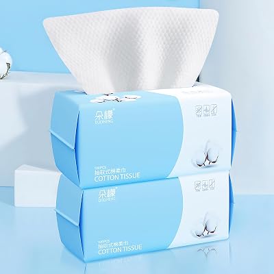 Rouceyxin 2 Pack Cotton Facial Dry Wipes 200 Count 7.9x7.9 in Multi-Purpose