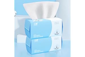 2 Pack Cotton Facial Dry Wipes 100 Count, Deeply Cleansing Disposable Face Towel Cotton Tissue, Multi-Purpose for Skin Care, 