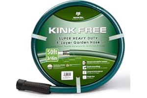 Worth Garden 3/4 in. x 50 ft. Long Water Hose - Heavy Duty Durable Non Kinking Garden Hose - PVC Material Hose with Brass Fittings - Flexible Hose for Household and Commercial Use - Dark Green