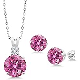 Gem Stone King 925 Sterling Silver Pink Moissanite Pendant and Earrings Jewelry Set For Women (10.46 Cttw, Round 10MM, Gemstone Birthstone, with 18 Inch Silver Chain)