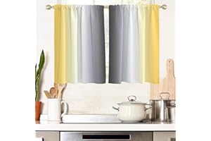 AAtter Yellow and Grey Window Curtains for Kitchen Gray Black White Ombre Art Boys Girls Men Small Short Home Living Room Bedroom Bathroom Drapes Treatment Tiers Fabric 1 Pair, 27.5" W x 39" L, Modern