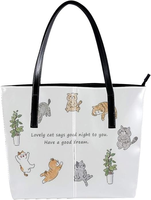 Amazon.com: lovely cats circle Zip Tote Bags for Women Top Handle Bags Satchel Handbags shoulder 