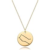 MEVECCO Gold Necklace Coin Disc Zodiac 12 Constellation Star Connected Engraved Horoscope Sign Astrology Pendant 18K Gold Plated Chain Dainty Personalized Simple Jewelry