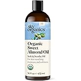 Sky Organics - Organic Sweet Almond Oil, 16 fl oz - Soft & Soothe Oil - Skin Moisturizer - Silky, Lightweight Texture - 100% Pure - Non-Greasy - Natural, Vegan, & Cruelty Free - Beauty & Self Care