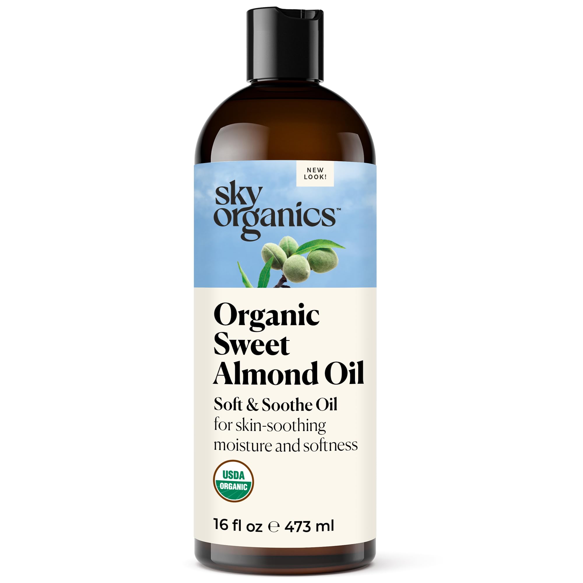 Sky Organics Organic Sweet Almond Oil, Soft and Soothe Body Oil for Skin Soothing, Moisture and Softness, Suitable for Rough, Dry & Sensitive Skin, 100% Pure Vegan & Cruelty Free Body Care, 473 ml
