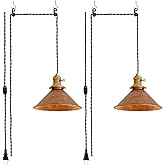 Oyisen Plug in Pendant Light 8.2 Inch Rusted Copper Shade Vintage Industrial Design On/Off Switch 14Ft Adjustable Cord Hangin