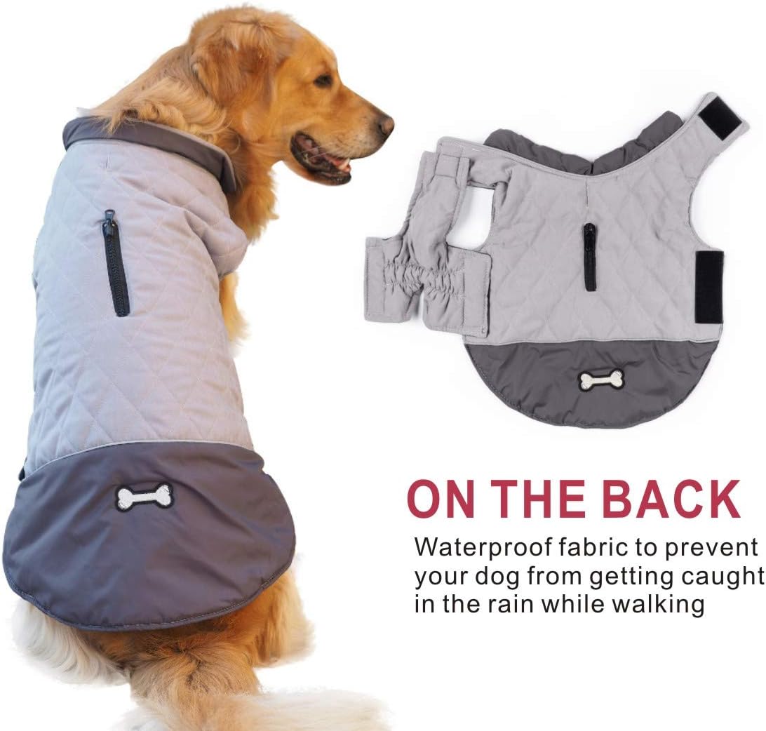 Idepet Waterproof Dog Coat Winter Warm Jacket Vest,Windproof Snowsuit Dog Clothes Outfit Vest Pets Apparel for Small Medium Large Dogs with Harness Hole Grey XL - Image 4