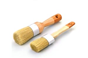 MAXMAN Chalk Paint Brush for Furniture, Round Paint Brush Set 2Pcs, Wax & Stencil Brushes for Painting or Waxing on Wood, Milk Paint, Home Decor, Natural Bristles, Oval and Round Brushes, Small Size