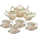 Gracie China by Coastline Imports Vintage Rose Porcelain 11-Piece Tea Set, Green