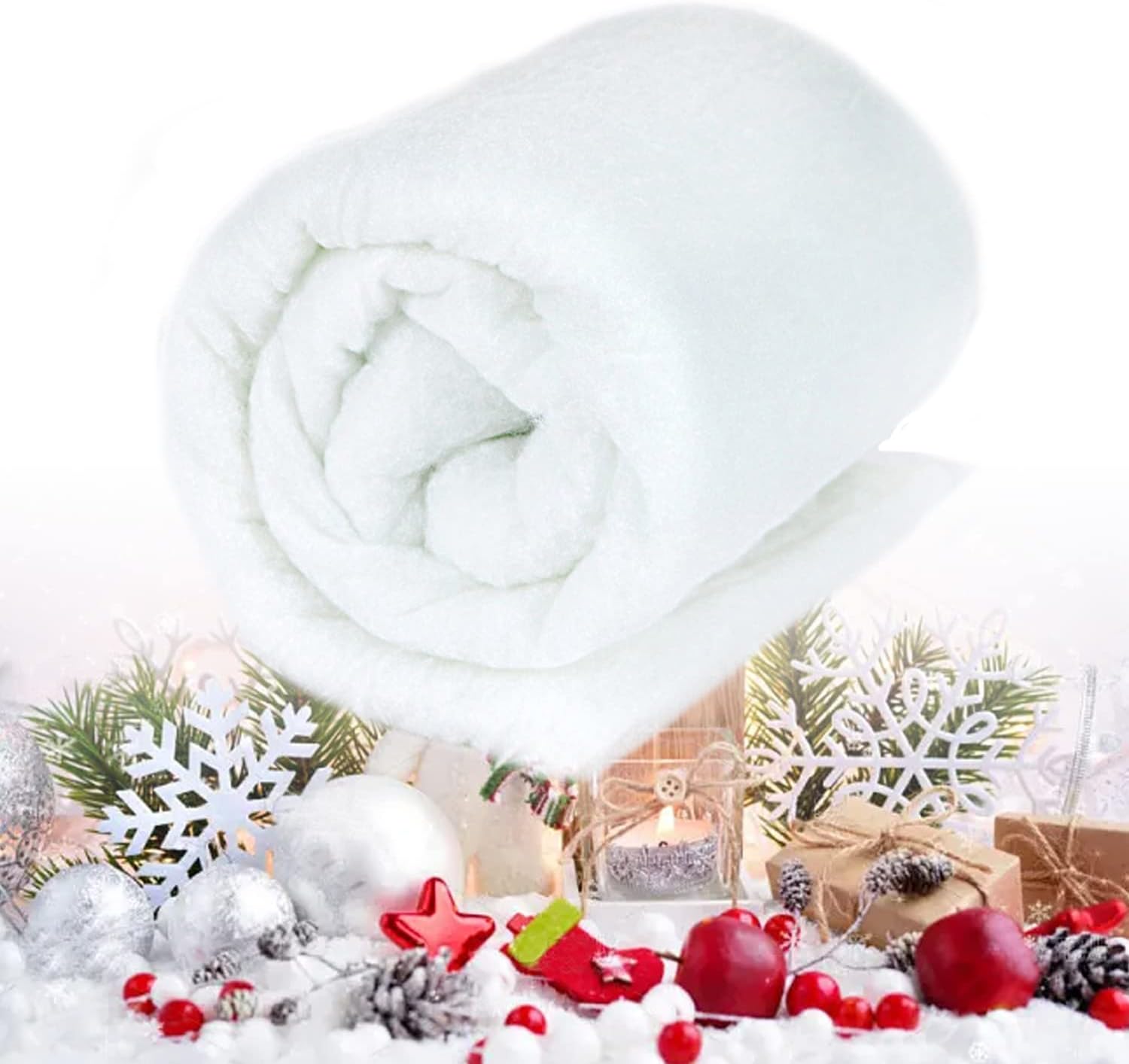 Artificial Snow - A AINOLWAY Christmas Fake Snow Blanket roll - 5 Foot X 9.9 Foot Artificial Snow for Winter Village Displays, Soft and Fluffy Fake Snow for Snowy Winter Decoration