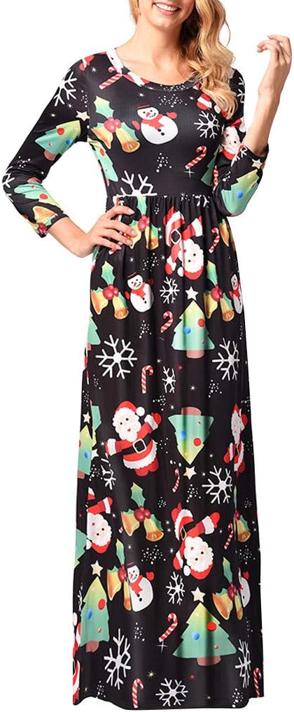 Women Christmas Party Ball Gown Autumn Winter Skirt Christmas Print Robe Long Maxi Dresses