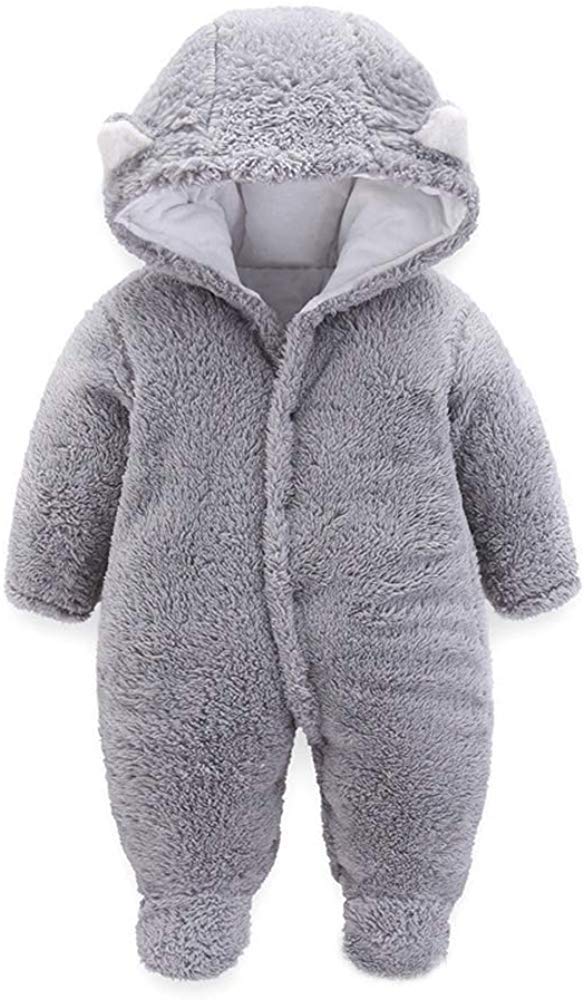 FIRENGOLI Unisex Baby Cloth Winter Coats Cute Newborn Infant Jumpsuit Snowsuit Bodysuits (Grey,0-3 M)