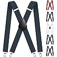 AOMIG Mens Braces, Mens Suspenders with Strong Metal Clips, 3.5cm Wide Heavy Duty Suspenders, Adjustable Elastic Suspenders