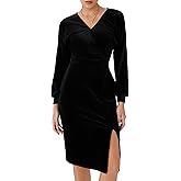 CIDER Velvet Midi Dress Long Sleeve Wrap V Neck Slit Party Dress