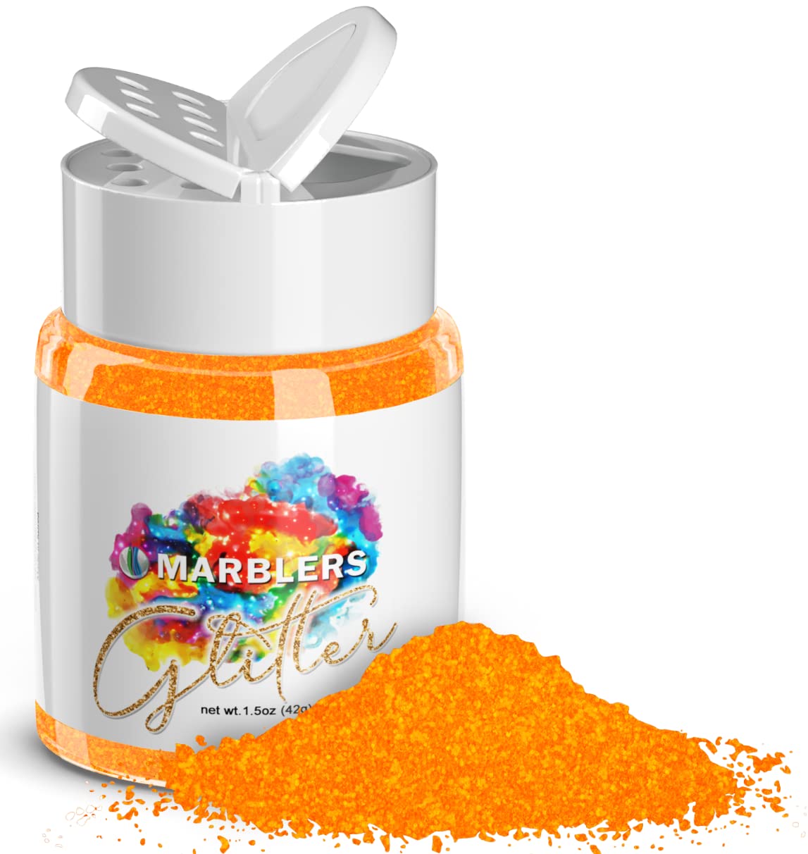 MARBLERS Neon Glitter [Fluorescent Orange] 1.5oz (42g) | Fine | Non-Toxic, Vegan, Cruelty-Free | Face, Body, Eyeshadow, Hair, Festival, Party Makeup | Nail Art, Polish | Resin, Tumbler, Slime, Craft — image 1