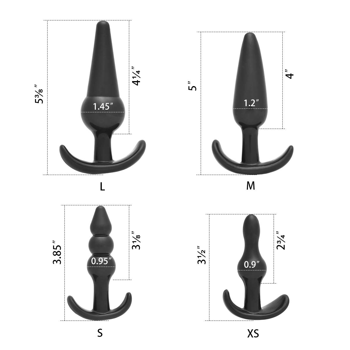 YUECHAO Anal Plugs Trainer Kit Comfortable Beginner Anal Butt Plug Set Medical Silicone TPE Prostate Massager for Male and Female Anal Trainer Kit Different Size Same Color 4 Pack (Black 4 PCS)