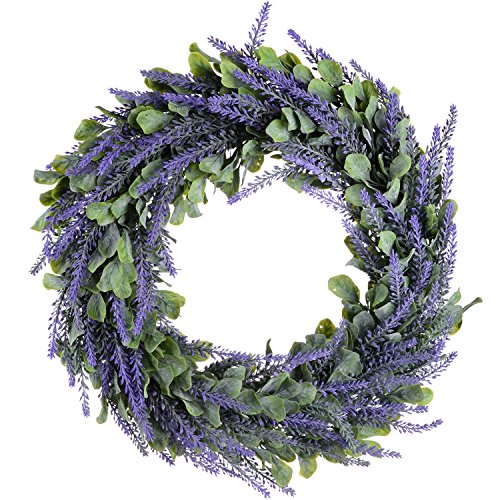 Artiflr Artificial Wreath, Door Wreath 17 Lavender Spring Wreath Nearly Natural Round Wreath for the Front Door, Home Décor