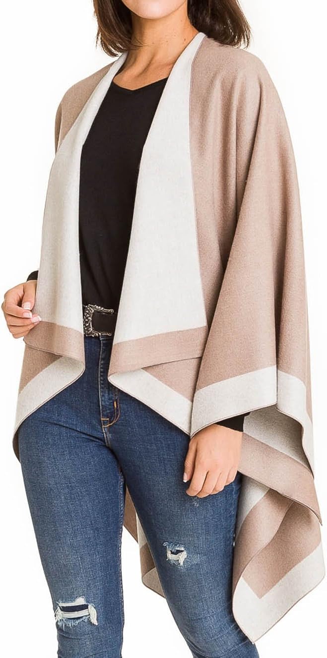 Women's Shawl Wrap Poncho Ruana Cape Cardigan Sweater Open Front for Fall Winter (PC01-15) at  Women’s Clothing store