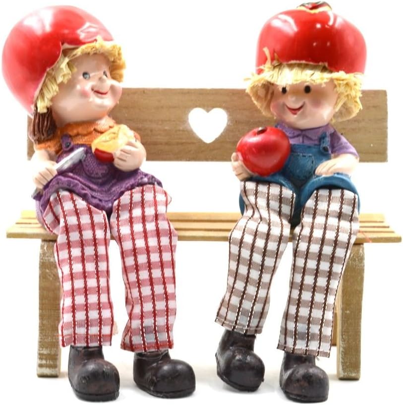 Mystica Pair of Shelf Sitter Boy & Girl Red Apple Head Dangly Legs Fruit Collectible